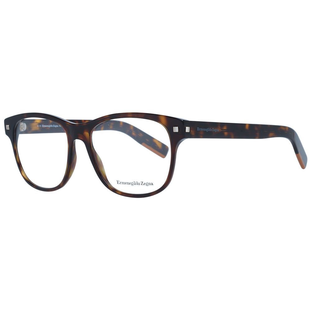 Ermenegildo Zegna Brown Men Glasses Frame, round full-rim style with brown plastic frame, demo lenses, lens width 54mm, temples length 145mm