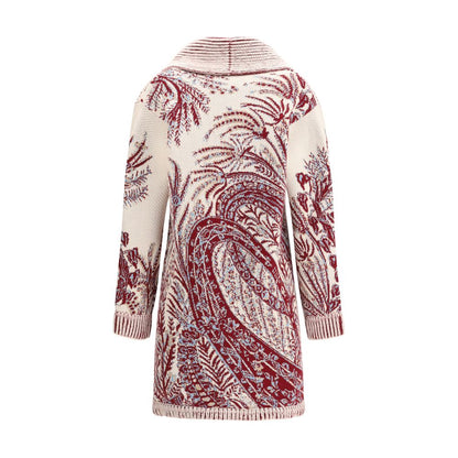 Etro Multicolor Wool Cardigan with Paisley floral jacquard pattern, featuring ribbed trim and shawl lapels for a cozy look