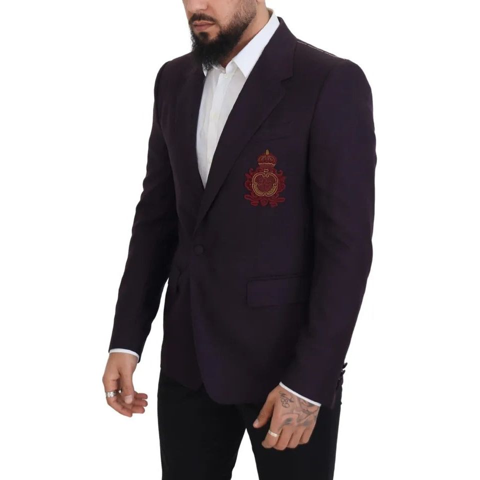 Dolce & Gabbana Purple Logo Single Breasted Wool Blazer purple-logo-single-breasted-wool-blazer