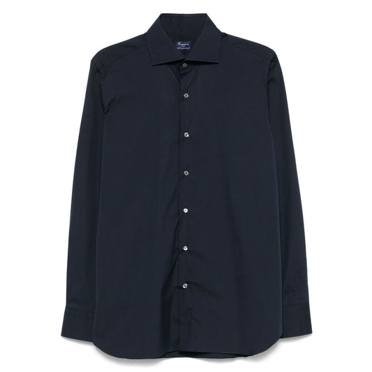 FINAMORE 1925 NAPOLI Shirts Blue - Classic blue Napoli cotton shirt with button fastening, collar, and hem.