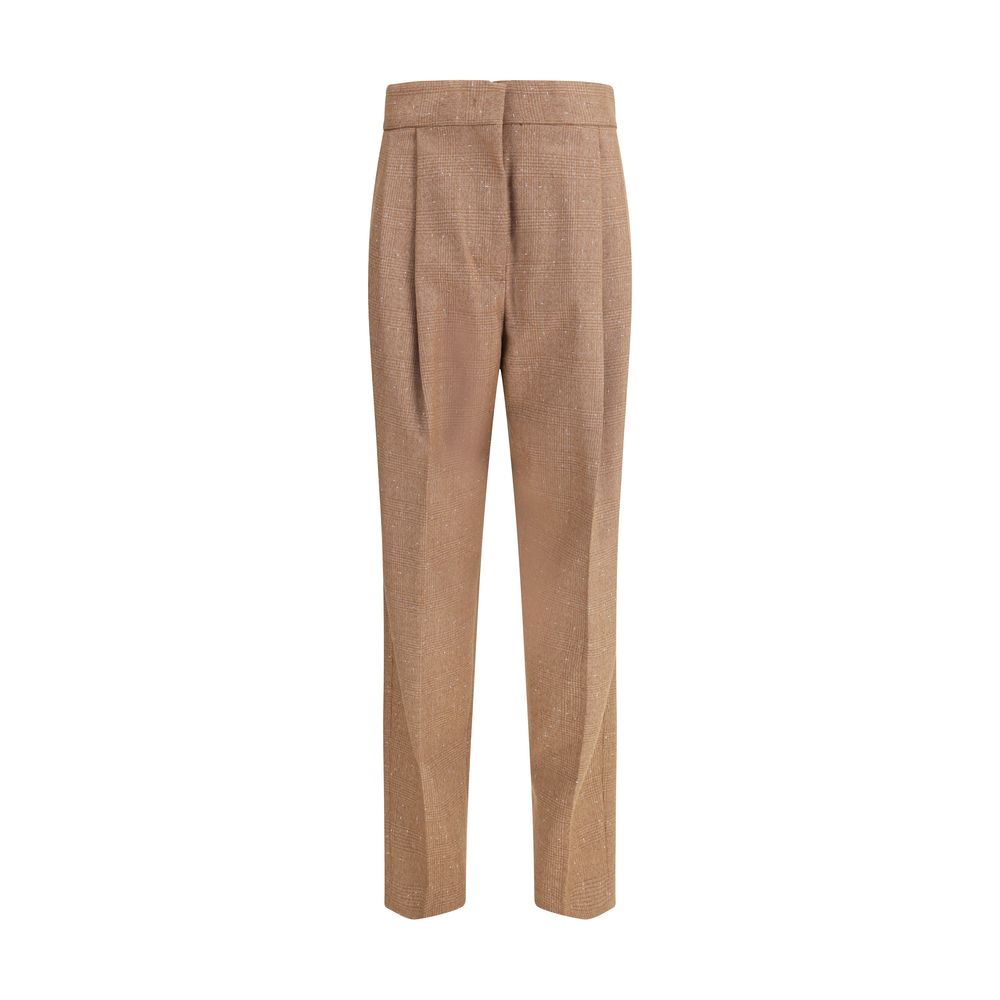 Fabiana Filippi Beige Fleece Wool Dress Pants showcasing classic Prince de Galles design with modern details and diamond thread loop.