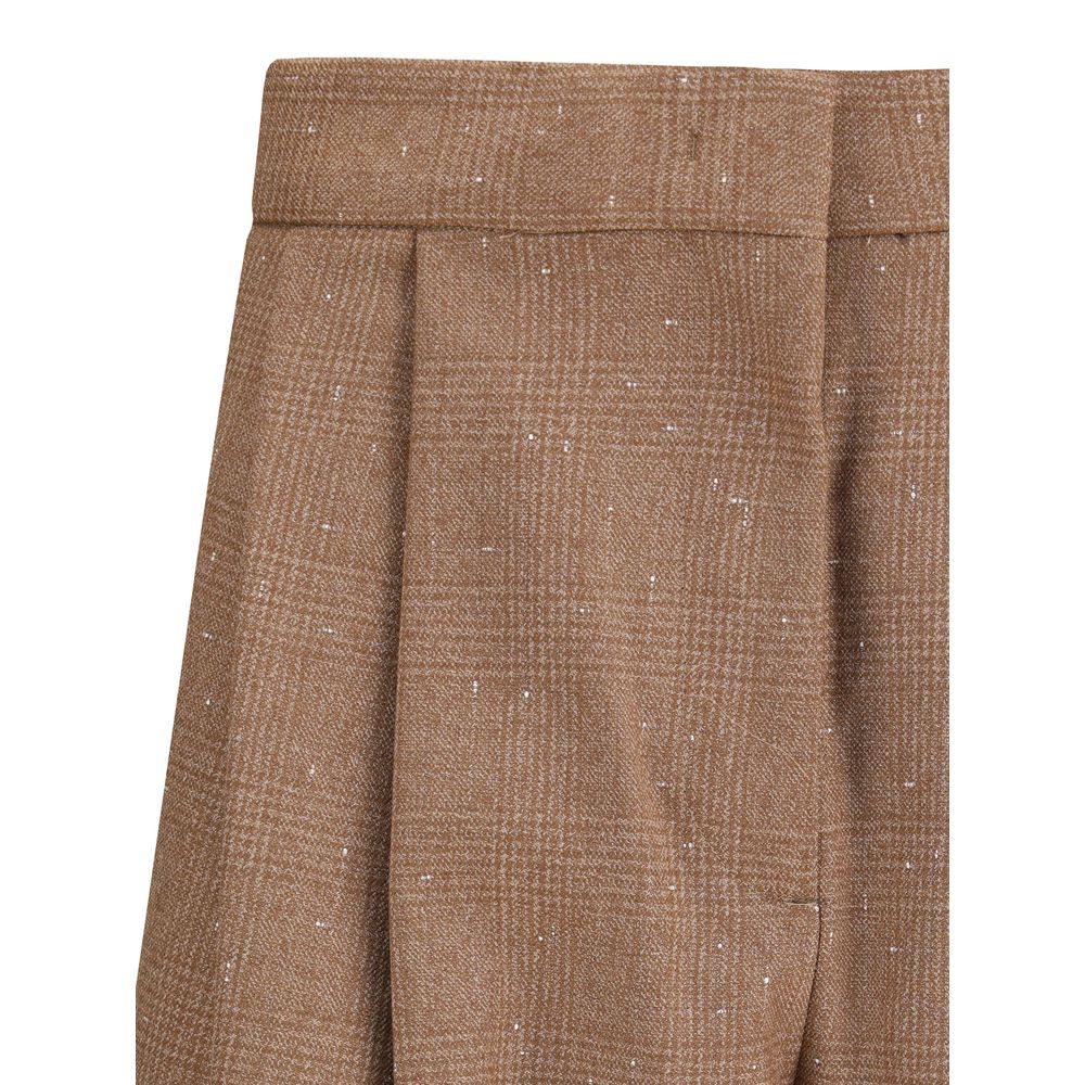 Fabiana Filippi Beige Fleece Wool Dress Pants with Prince de Galles pattern and diamond thread detail