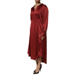 Fabiana Filippi Burgundy Acetate Viscose Satin Long Dress elegant with collared neckline and high-low hem.