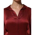 Close-up of Fabiana Filippi Burgundy Acetate Viscose Satin Long Dress with collared neckline and satin finish.