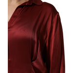 Fabiana Filippi Burgundy Acetate Viscose Satin Long Dress with collared neckline and satin finish