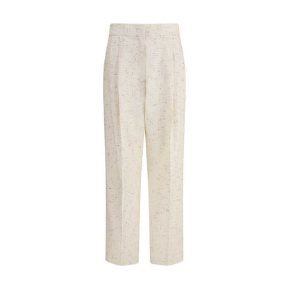 Fabiana Filippi Cream Cotton Casual Pants with pleats, straight leg, and welt pockets, perfect for an elegant yet casual style.