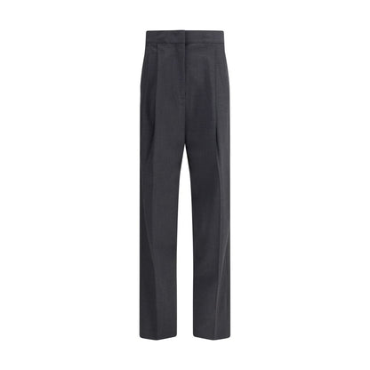 Fabiana Filippi Gray Fleece Wool Casual Pants with diamond thread detail, darts for silhouette, front zipper closure, and welt pockets.