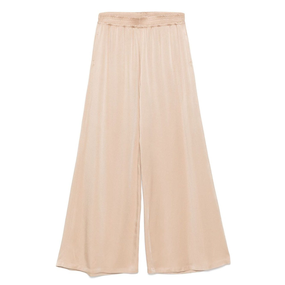 Fabiana Filippi Trousers Powder, beige wide-leg trousers with elasticated waist, side pockets, straight hem, true to size.