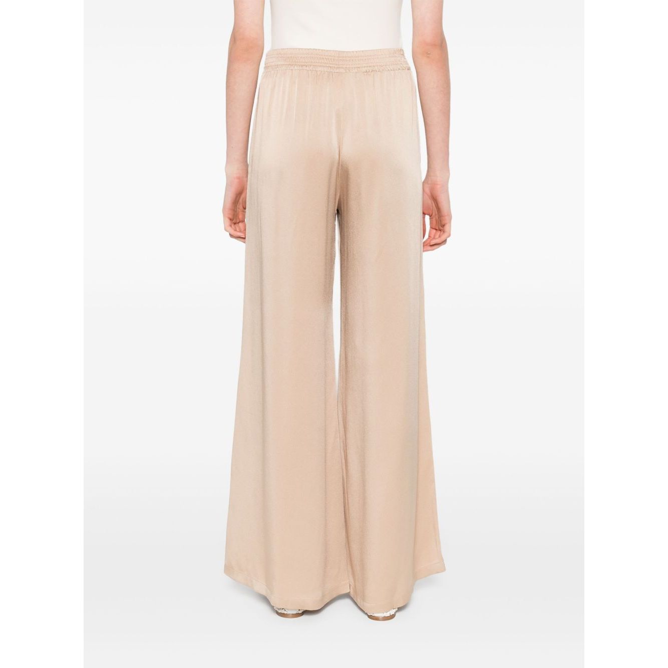 Back view of beige Fabiana Filippi Trousers Powder with elasticated waist, side pockets, straight hem, and wide-leg fit.