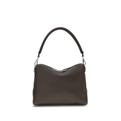 Fendi Brown Calf Leather Bos Taurus Shoulder Bag with FF metal accents and palladium-finish hardware.