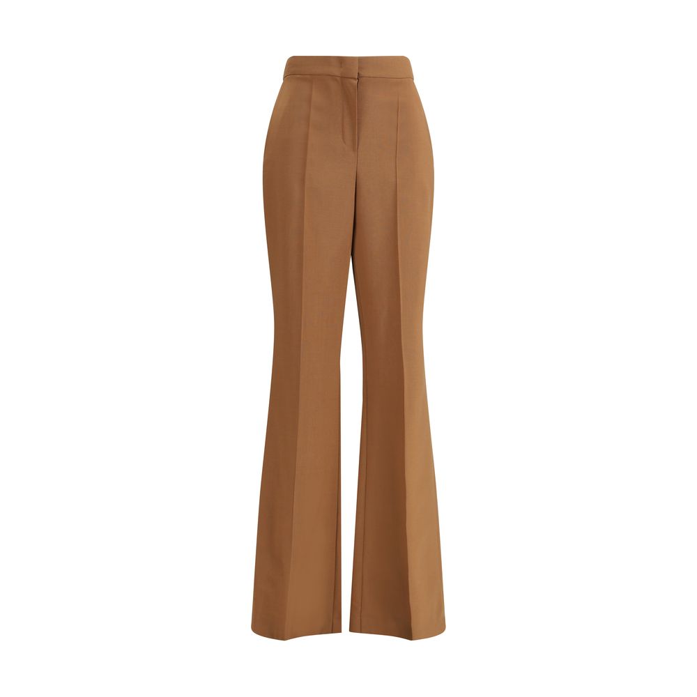 Fendi Brown Wool Flared Pants featuring high waist, flared bottom, side pockets, and covered zipper closure, made of wool and mohair blend.