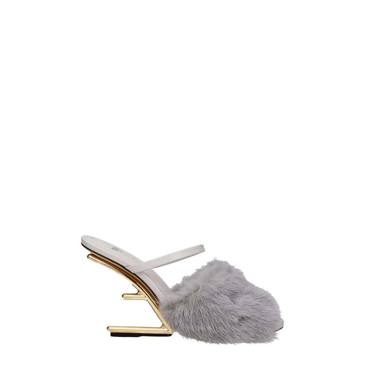 Fendi Gray Mink Slippers