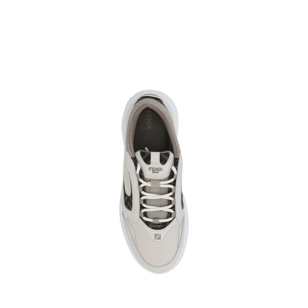 Fendi White Calf Leather Bos Taurus Low Top Sneakers top view showcasing sophisticated urban style and comfortable design.