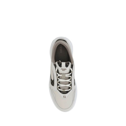 Fendi White Calf Leather Bos Taurus Low Top Sneakers top view showcasing sophisticated urban style and comfortable design.