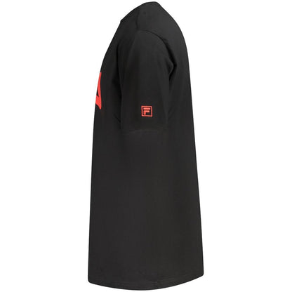 Side view of Fila Black Cotton Men T-Shirt with red logo on sleeve