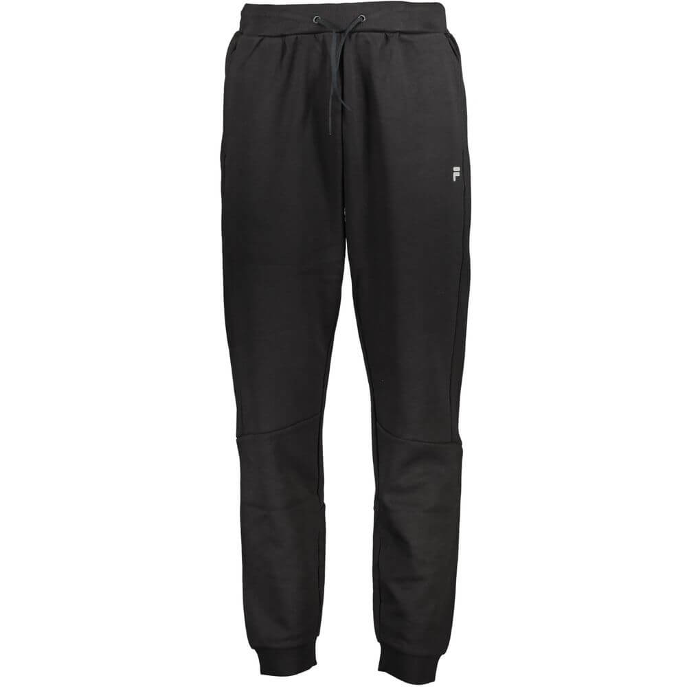 Fila Black Cotton Pant with elastic waist, lace closure, two pockets, ankle cuffs, and logo print. Ideal sports trousers.