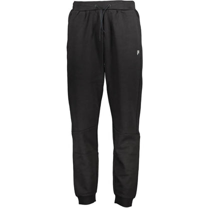 Fila Black Cotton Pant with elastic waist, lace closure, two pockets, ankle cuffs, and logo print. Ideal sports trousers.