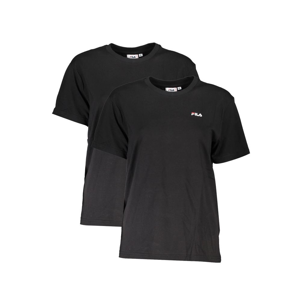 Fila Black Cotton Women T-Shirt twin pack with crew neck and Fila branding, perfect for casual wear, crafted from organic cotton.
