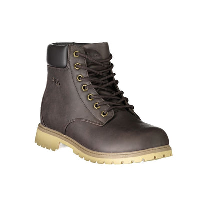 Fila Brown Polyester Men Boot with rugged design, sporty aesthetics, and bold Fila logo, ideal for fashion-forward individuals.