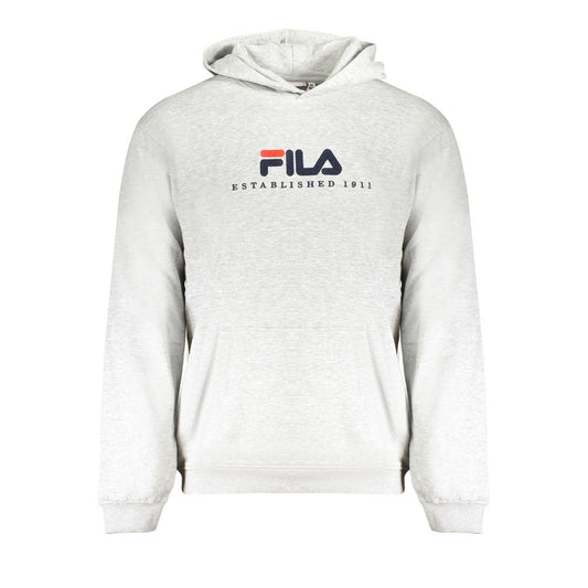 Fila Gray Cotton Men Sweater with embroidered logo, long sleeves, and hood, showcasing comfort and casual style with a central pocket.