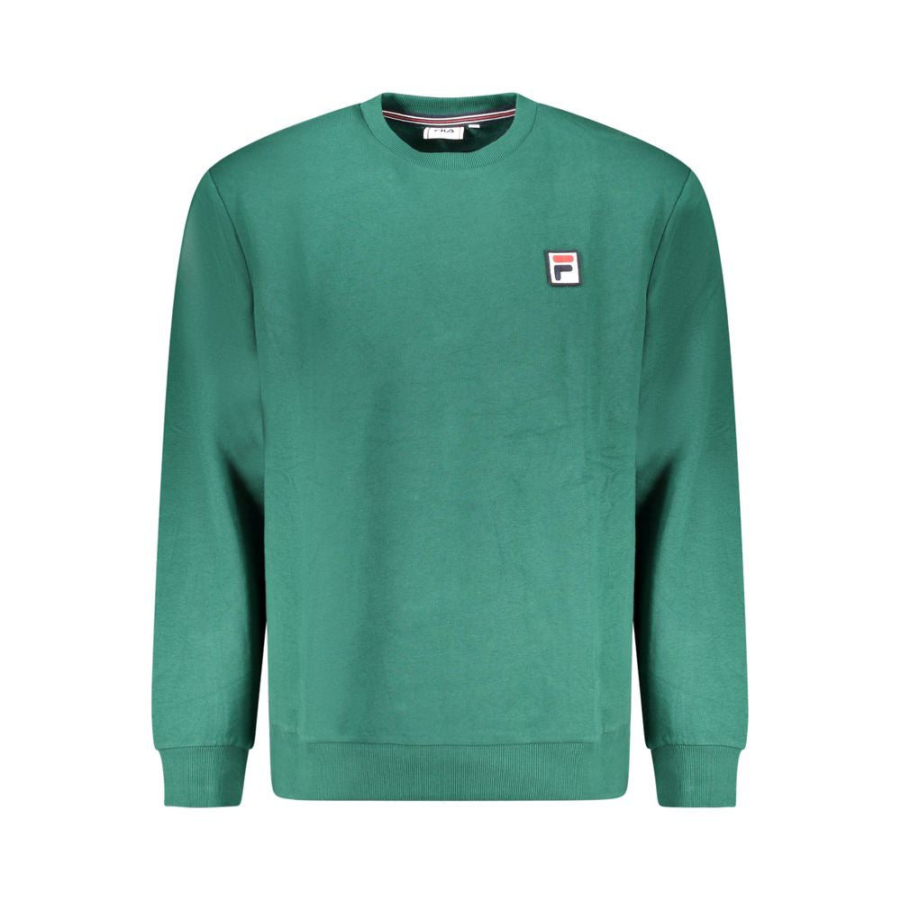Fila Green Cotton Men Sweater with logo, crew neck, premium cotton blend, eye-catching style for fashion-forward individuals.
