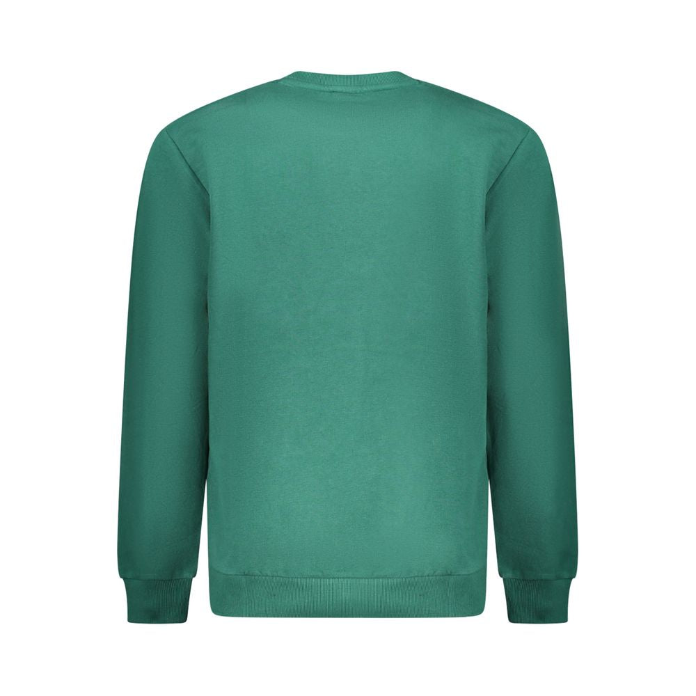Back view of Fila Green Cotton Men Sweater with a classic crew neck design, showcasing the striking green hue for modern style and comfort.