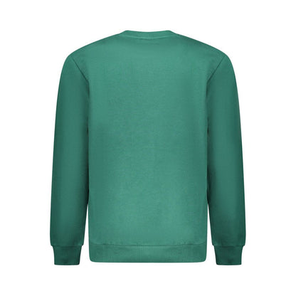 Back view of Fila Green Cotton Men Sweater with a classic crew neck design, showcasing the striking green hue for modern style and comfort.