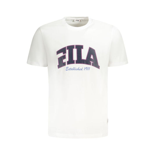 Fila White Cotton Men T-Shirt with graphic logo print and crew neck, providing a stylish and comfortable fit for everyday fashion.