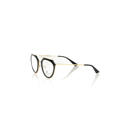 Frankie Morello Black Acetate Women Frame with gold accents, showcasing elegant and fashionable Italian craftsmanship in eyewear.