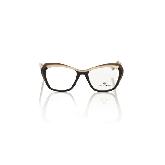 Frankie Morello Black Acetate Women's Eyeglass Frame in cat eye design with black and cream glitter-encrusted temples.