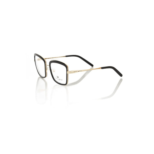Frankie Morello Black Metallic Women's Eyeglass Frame with black acetate arms and metallic upper profile.