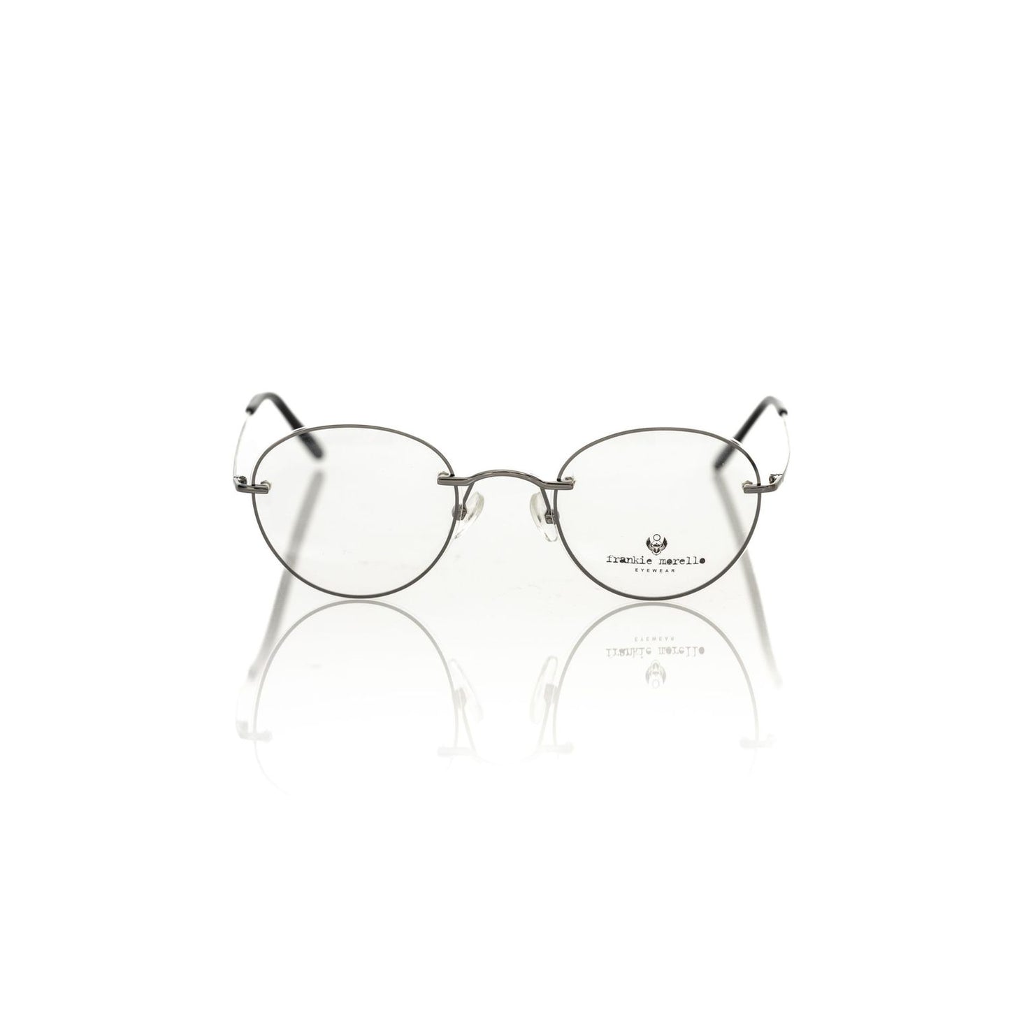 Frankie Morello Gray Metallic Unisex Eyeglass Frame with round design and Italian craftsmanship.