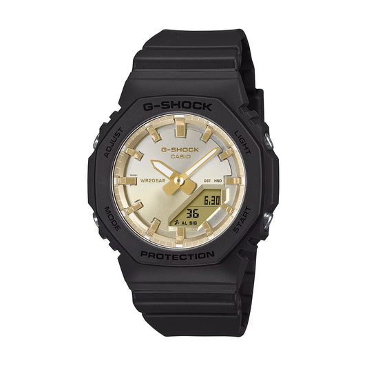 G-SHOCK Mod. OAK COMPACT SUNSET GLOW SERIE - GOLD wristwatch with black resin strap, multifunction quartz movement, and 20 ATM water resistance.