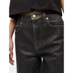 GANNI Jeans Black in organic cotton denim with classic five pockets and front button fastening, featuring belt loops and stylish design.