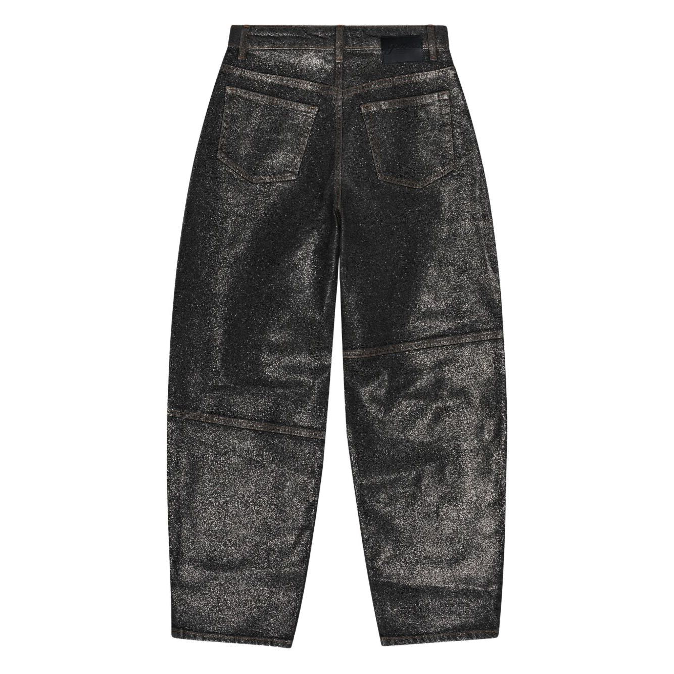 GANNI Jeans Black denim back view with button fastening and five-pocket style, crafted from organic cotton for sustainable fashion.