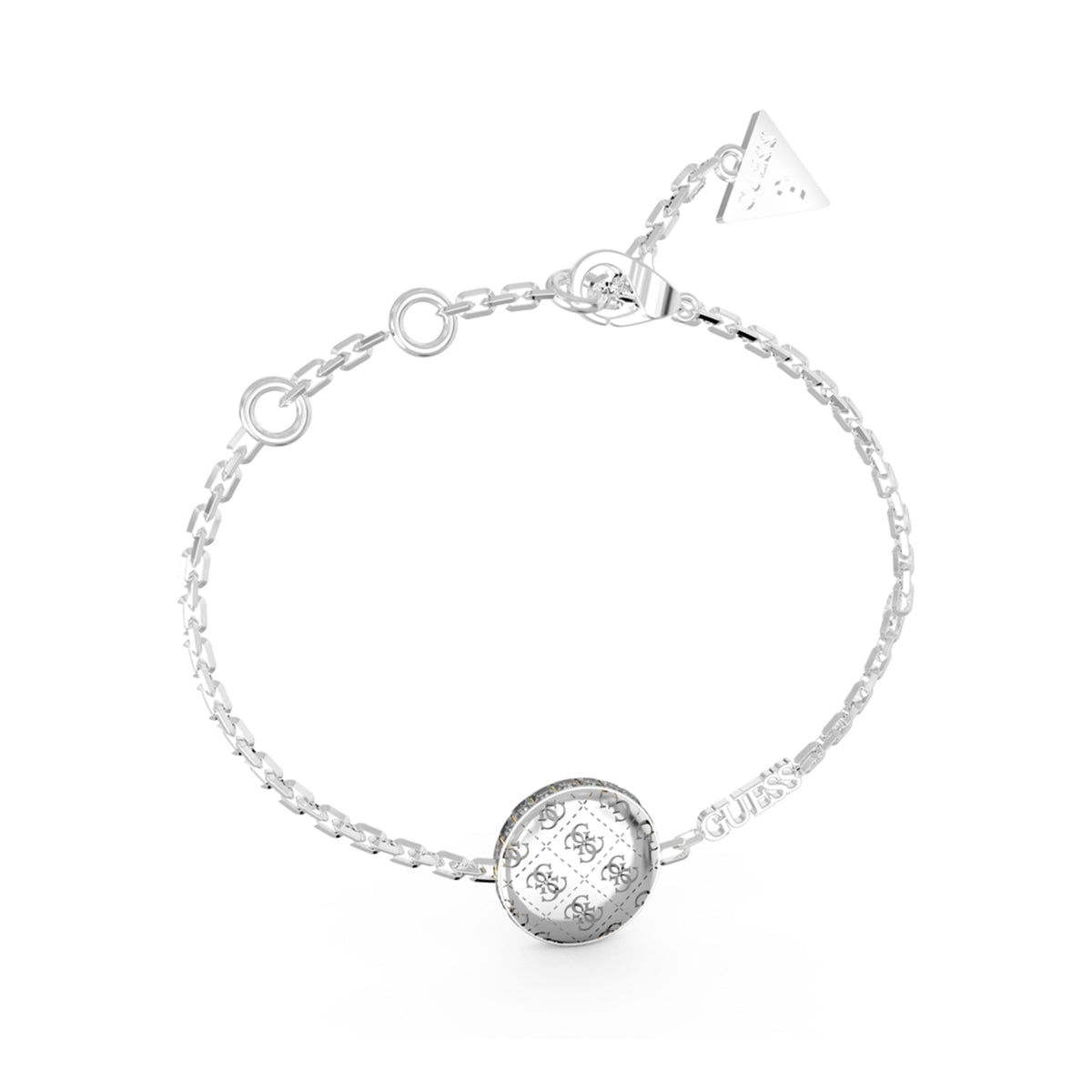 GUESS JEWELS JEWELRY Mod. JUBB04264JWRHS silver bracelet with textured circular charm and triangular accents