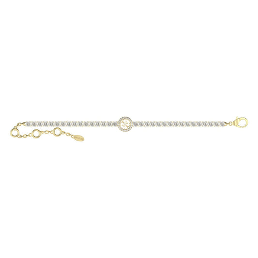 Alt Tag: Elegant gold bracelet by GUESS JEWELS JEWELRY Mod. JUBB05142JWYGS with sparkling stones and adjustable clasp.