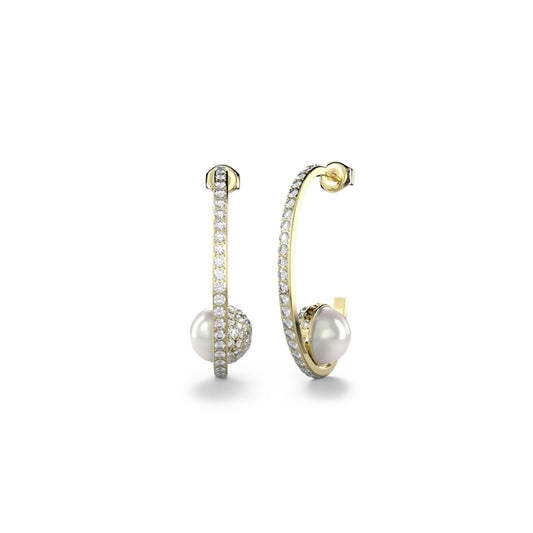 Alt Tag: GUESS JEWELS JEWELRY Mod. JUBE04452JWYGT-U gold hoop earrings with pearls and crystals