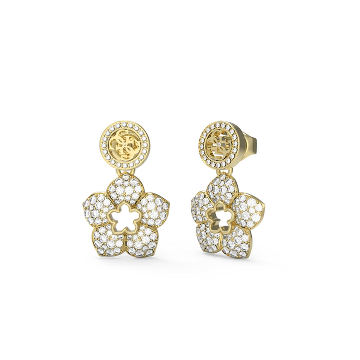 Gold floral earrings from GUESS JEWELS JEWELRY Mod. JUBE04471JWYGT-U with diamond accents.
