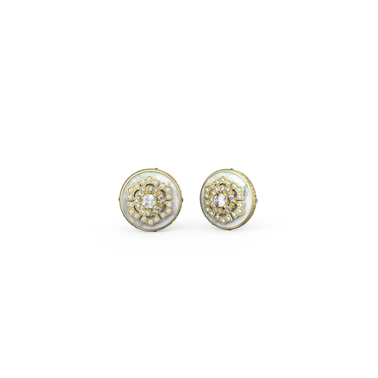 GUESS JEWELS JEWELRY Mod. JUBE04551JWYGT-U stylish earrings with intricate design on display