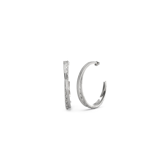 Elegant hoop earrings from GUESS JEWELS JEWELRY Mod. JUBE04585JWRHT-U featuring intricate detailing.