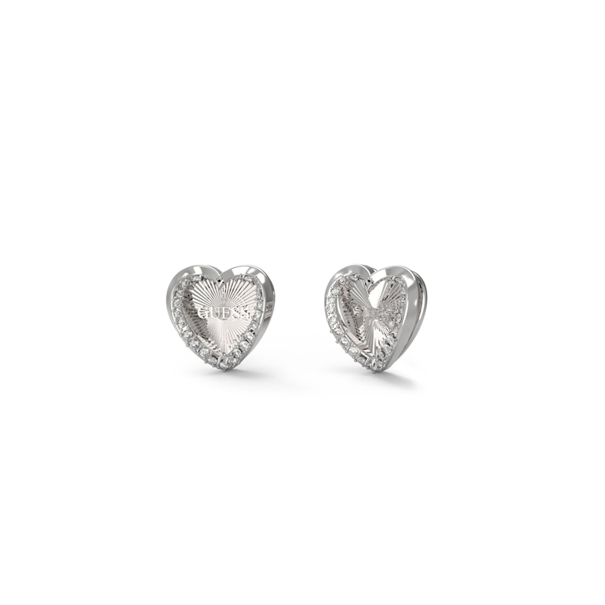 Heart-shaped earrings from GUESS JEWELS JEWELRY Mod. JUBE04609JWRHT-U in silver with intricate detailing.