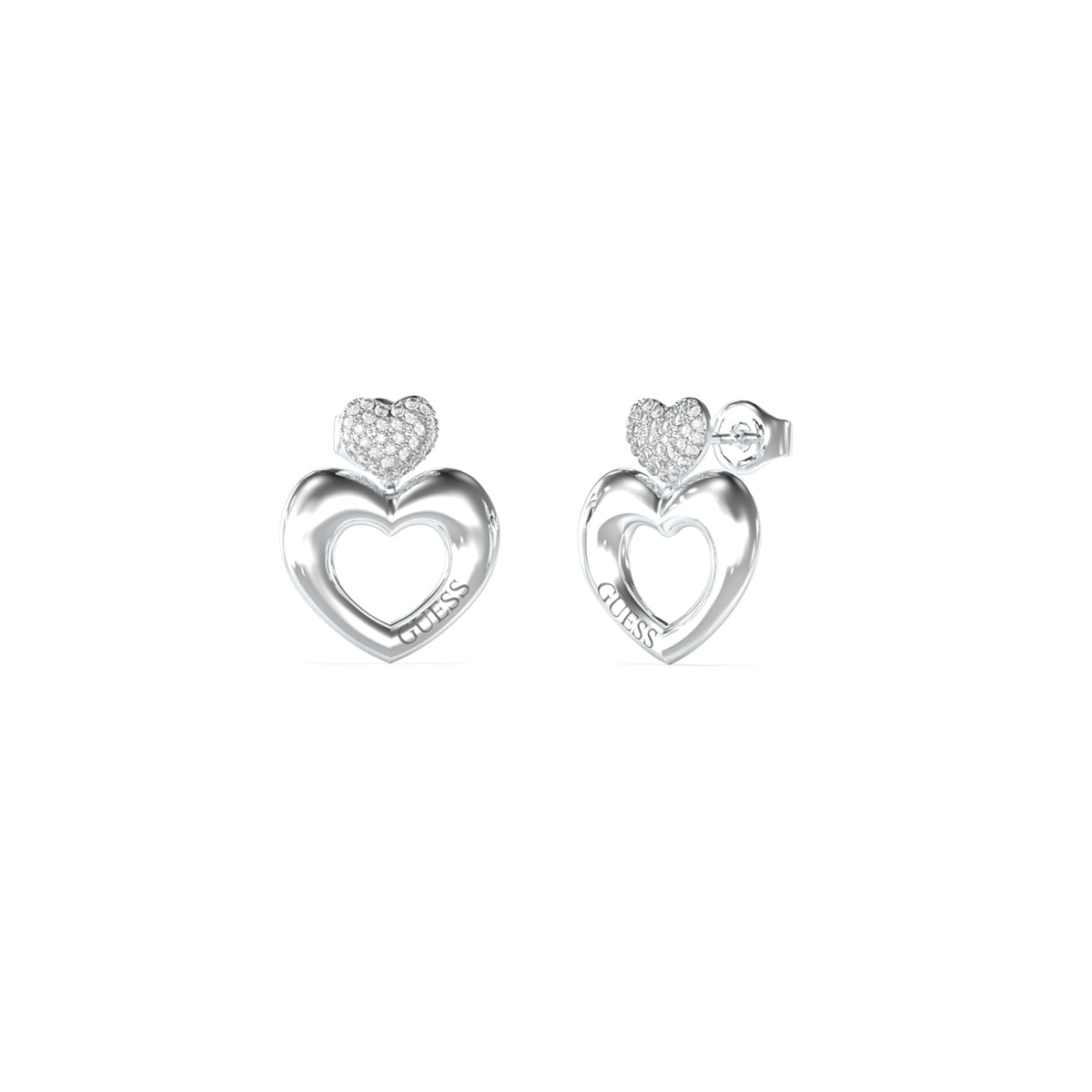 GUESS JEWELS JEWELRY Mod. JUBE05209JWRHT-U heart-shaped earrings featuring crystal embellishments.