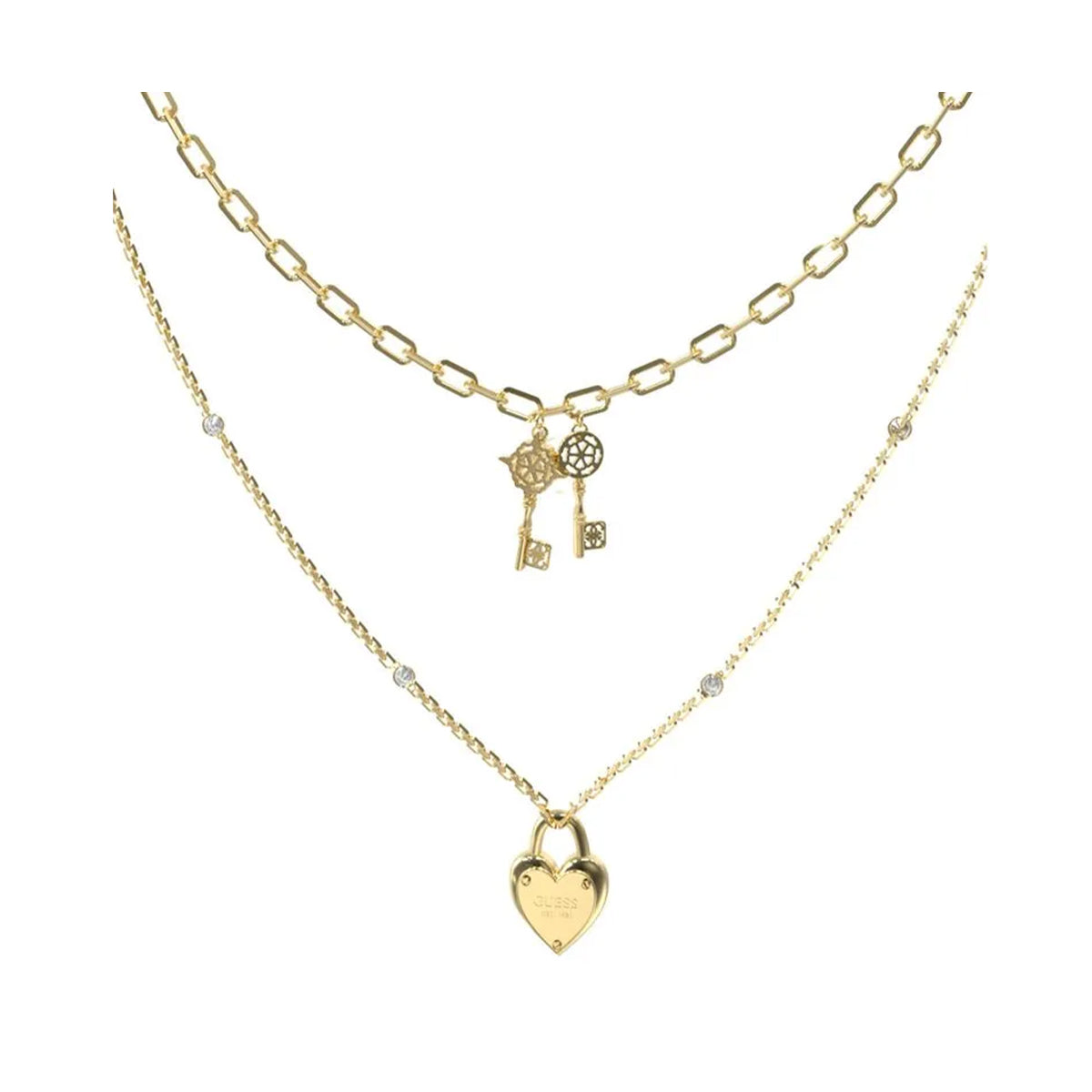 GUESS JEWELS JEWELRY Mod. JUBN04216JWYGT-U gold necklace with key and heart pendants