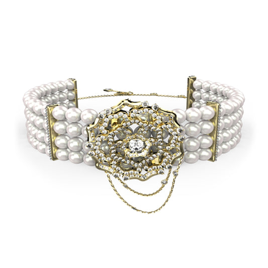 Elegant bracelet featuring pearls and intricate design from GUESS JEWELS JEWELRY Mod. JUBN04542JWYGT-U collection.