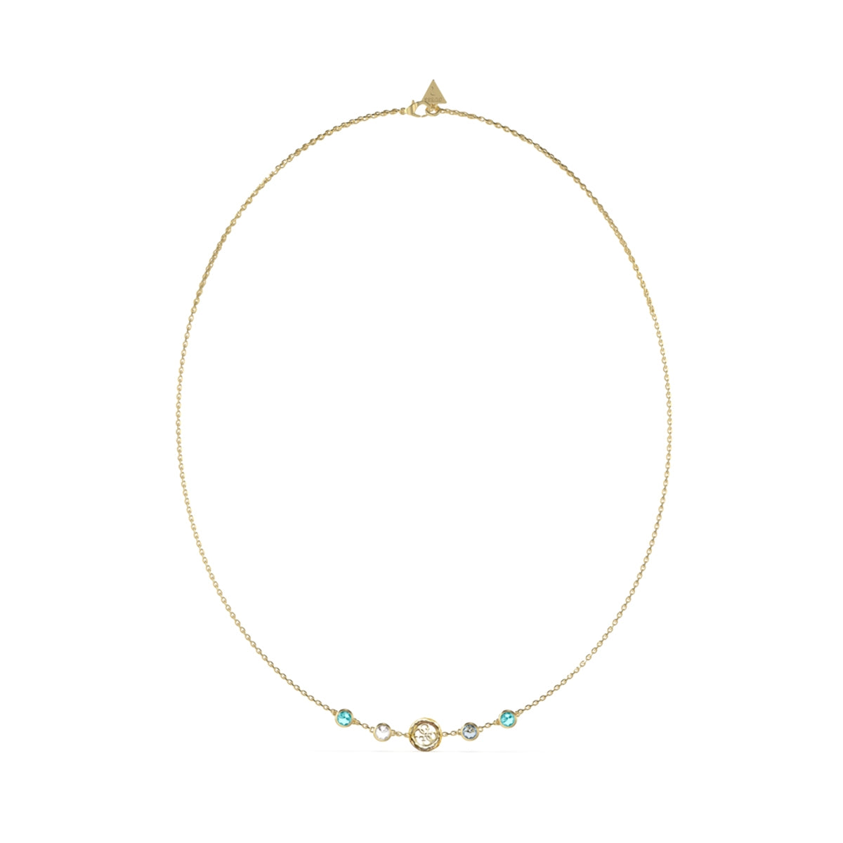 GUESS JEWELS JEWELRY Mod. JUBN05097JWYGAQT-U elegant gold necklace with gemstone accents on a white background.