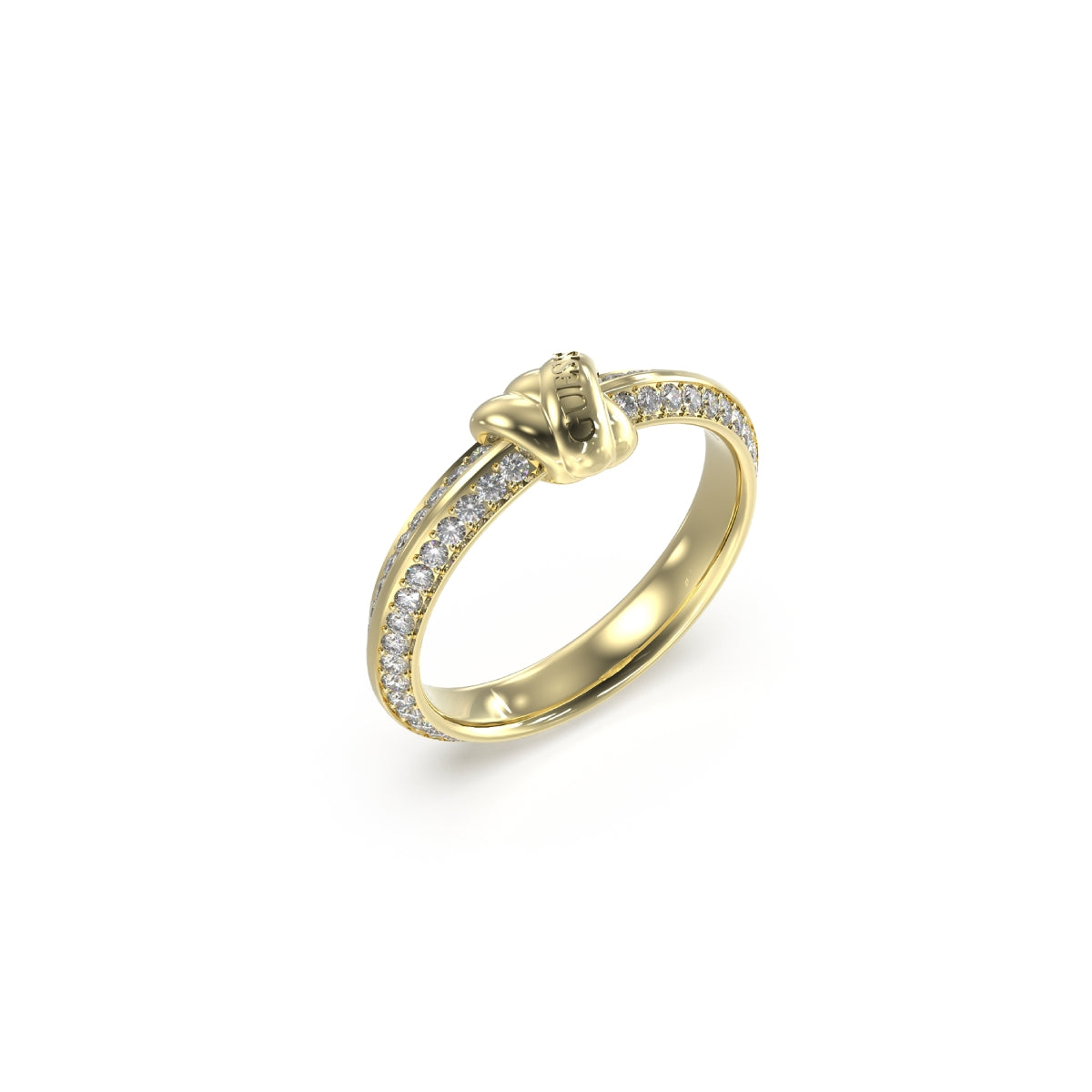 GUESS JEWELS JEWELRY Mod. JUBR04057JWYG54 elegant gold ring with intricate design and shimmering stones.