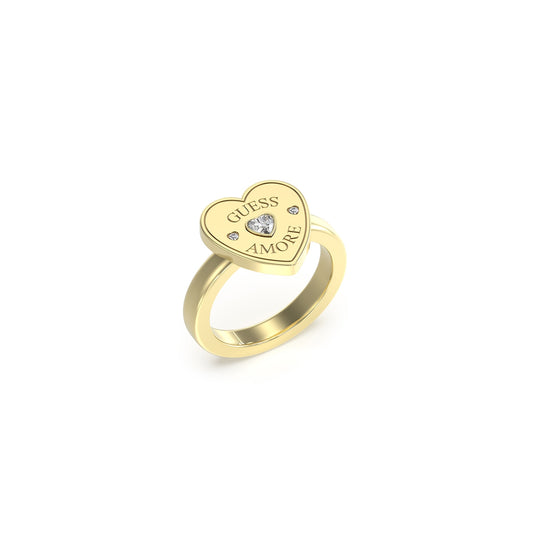 GUESS JEWELS JEWELRY Mod. JUBR05059JWYG54 heart-shaped ring with 'Guess Amore' engraving in gold