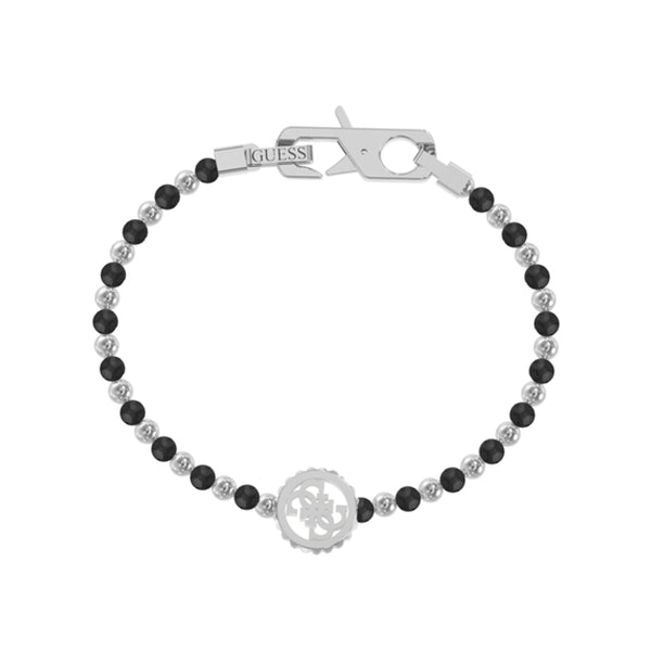 GUESS JEWELS JEWELRY Mod. JUMB03037JWSTBKS bracelet with black and silver beads and logo charm.