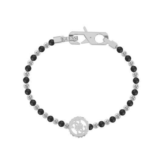 GUESS JEWELS JEWELRY Mod. JUMB03037JWSTBKS bracelet with black and silver beads and logo charm.